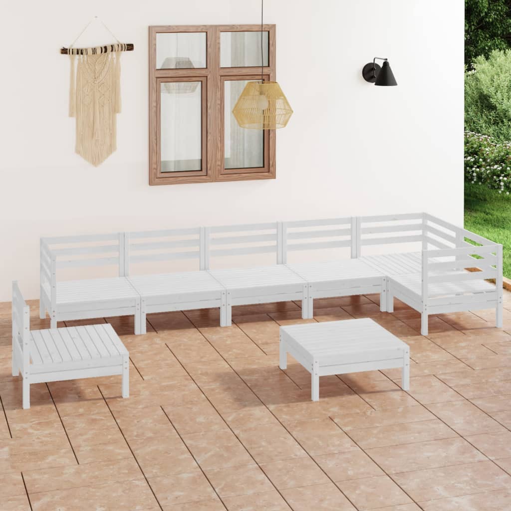 8-tlg. Garten-Lounge-Set Massivholz Kiefer Weiss